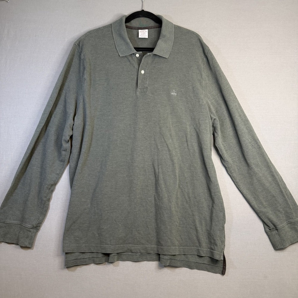 Brooks Brothers 1818 Original Fit Performance Polo Shirt Green 2XL Long Sleeve